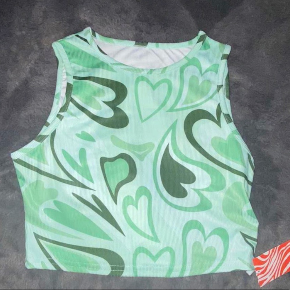 Y2K Romwe Green Heart Crop Top
